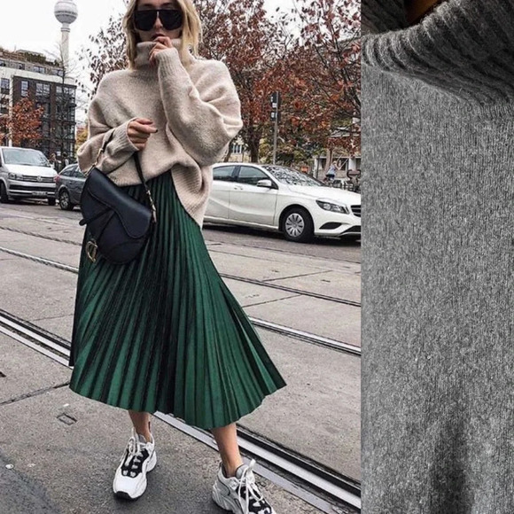 Zara Wool DARK GREY Soft Fuzzy Knit Turleneck Sweater Sz Large - Picture 2 of 6